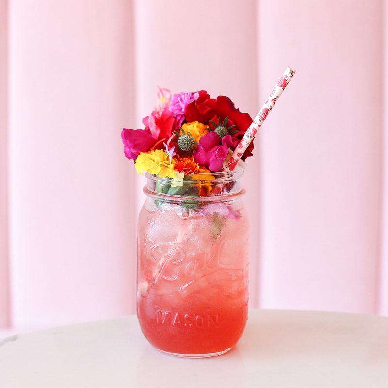 Pink Mojito with flowers, guava & grapefruit rum